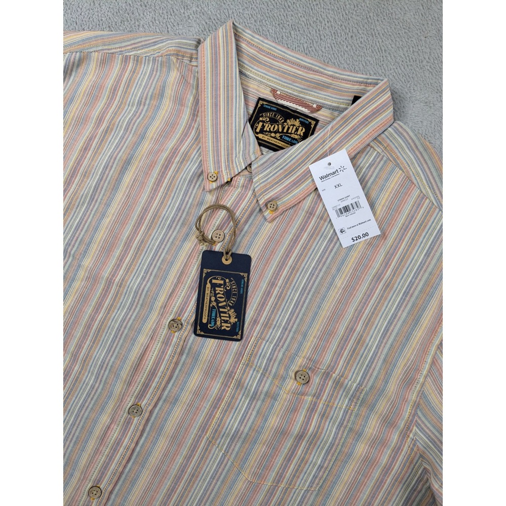 Frontier Threads Men's XXL Multicolor Stripe Short Sleeve Button Down Shirt NWT